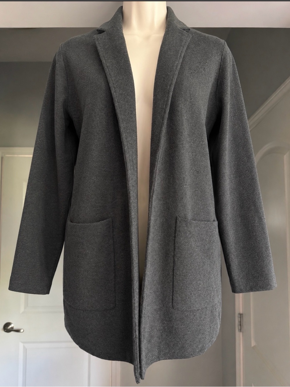 J. Crew Small Charcoal Gray Open-Front Knit Cardigan 100% Cotton Pockets Classic